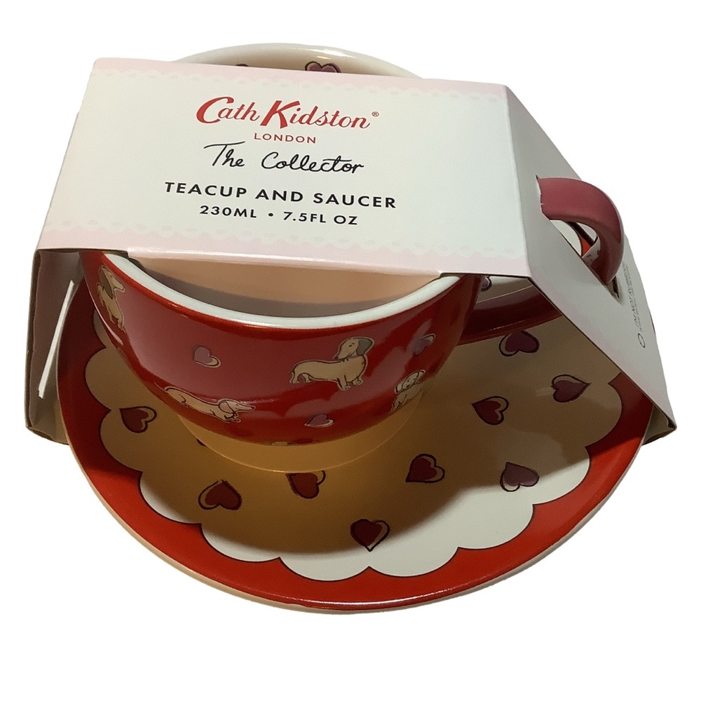 Cath Kidston Dachund Doxie Dog Hearts Teacup & Saucer New